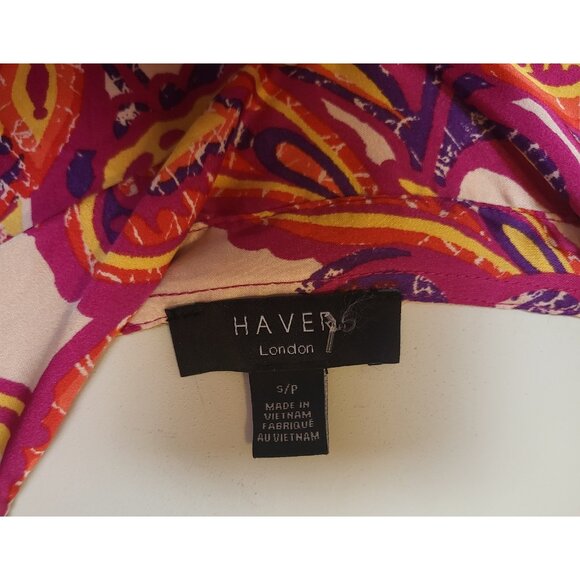 Haver London Button Down Blouse Paisley Reds & Pinks Long Sleeve Size S/P, NWOT - Picture 4 of 5